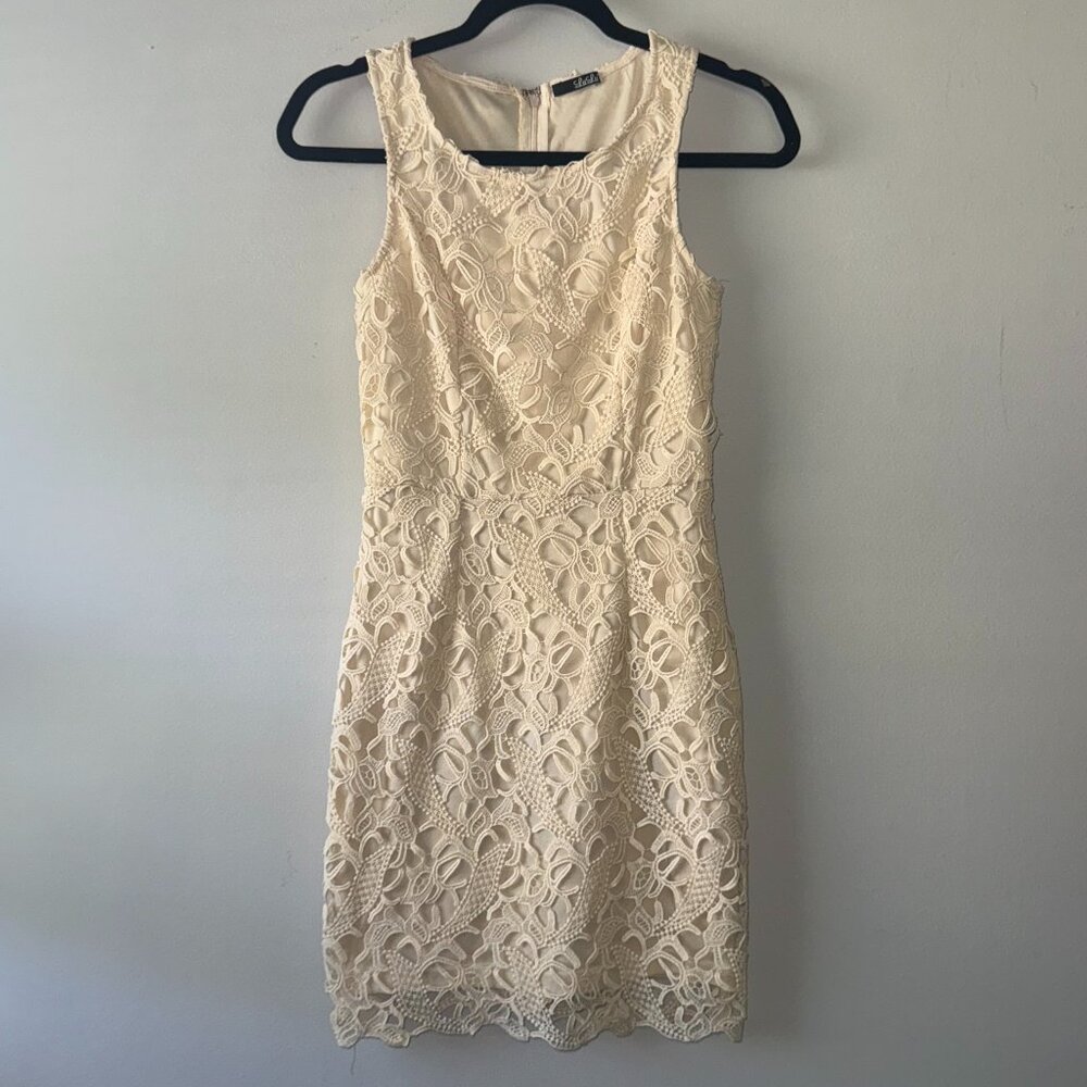 Lulu's Ivory Cream Sleeveless Scoop Neck Mini Short Crochet Lace Dress Women's S